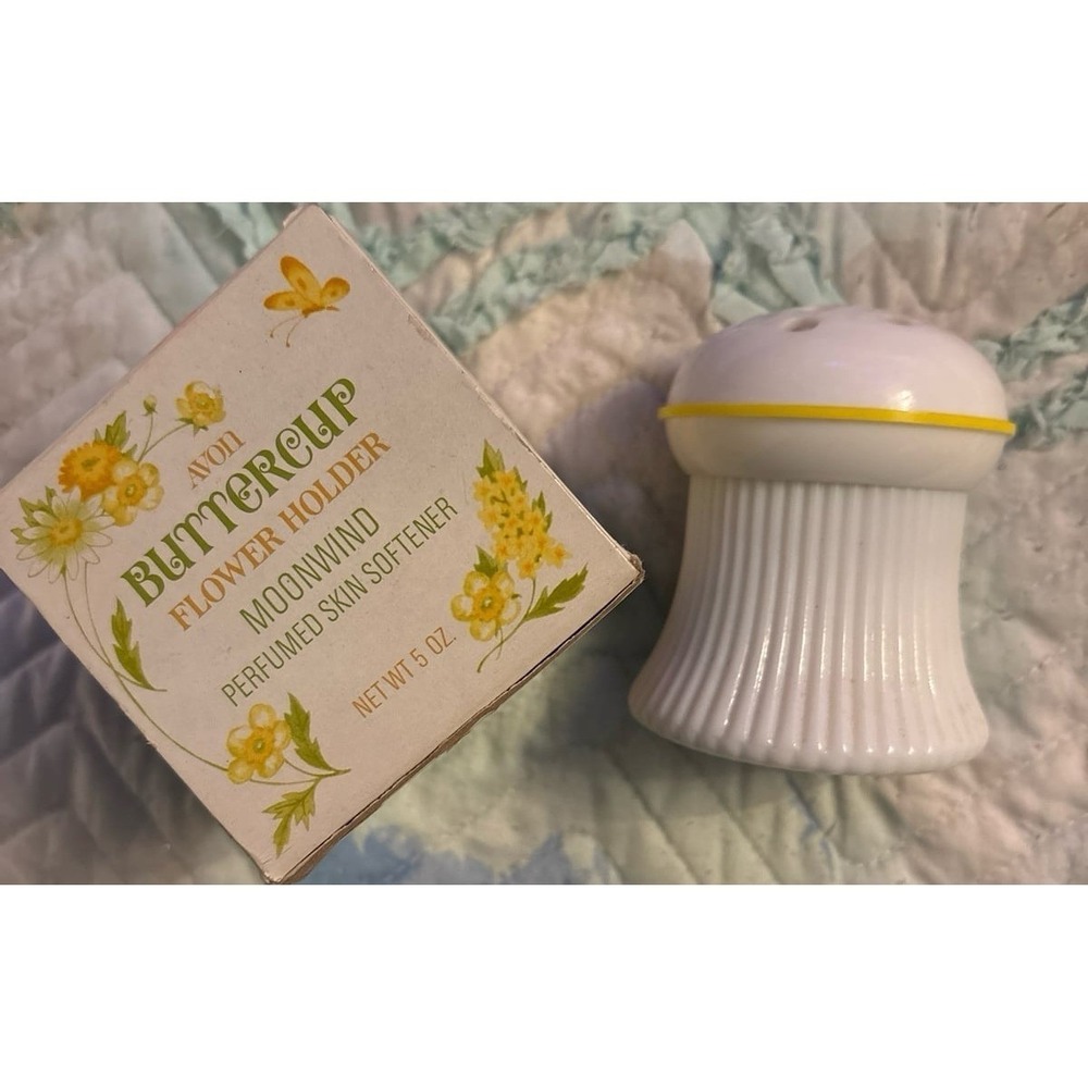 Vintage Avon 70's‎ Buttercup Flower Holder Moonwind Perfumed Skin Softener, NIB
